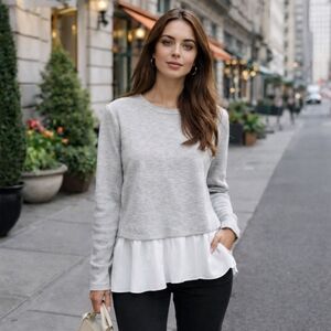 Banana Republic Cotton Viscose Blend Sweater Ruffle Hem Layered Look Soft